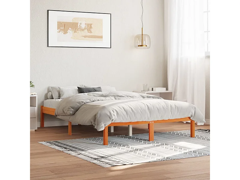 Cadre de lit sans matelas cire marron 140x200cm bois pin massif