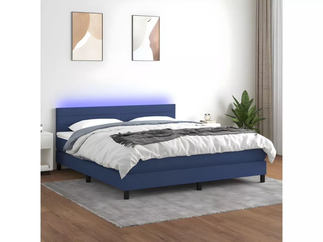 Kauf Unique Boxspringbett mit Matratze & LED Blau 160x200 cm Stoff