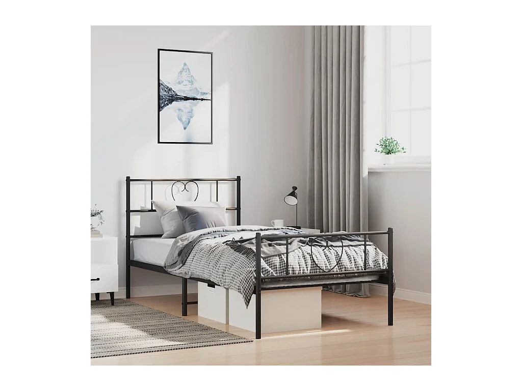 Cadre de lit métal sans matelas avec pied de lit noir 100x190cm