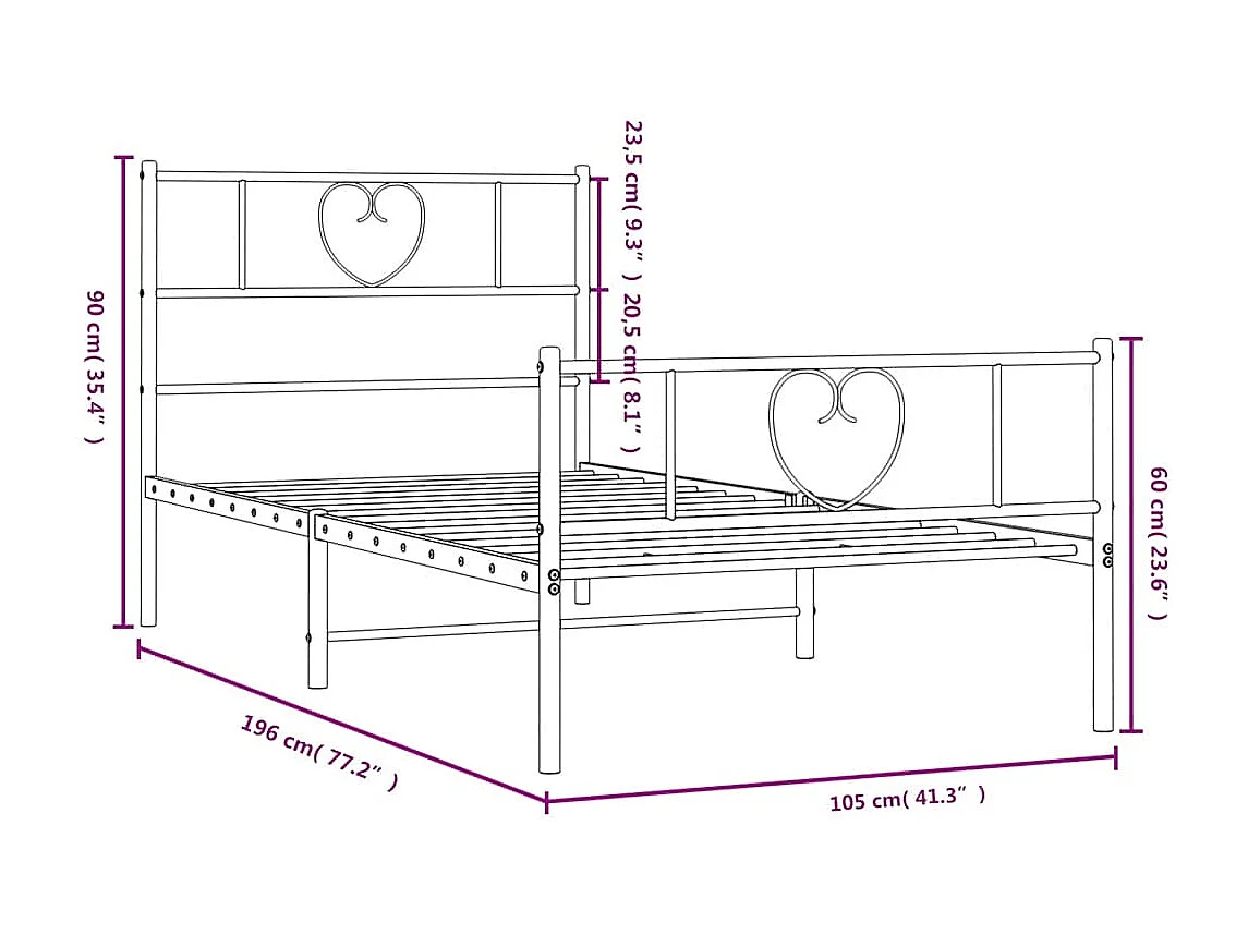 Estructura cama sin colchón con estribo metal negro 100x190 cm