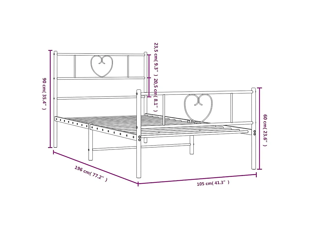 Estructura cama sin colchón con estribo metal negro 100x190 cm