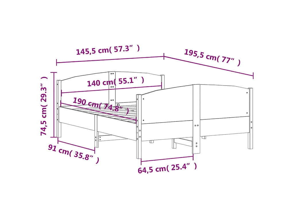 Cadre de lit sans matelas 140x190 cm bois de pin massif