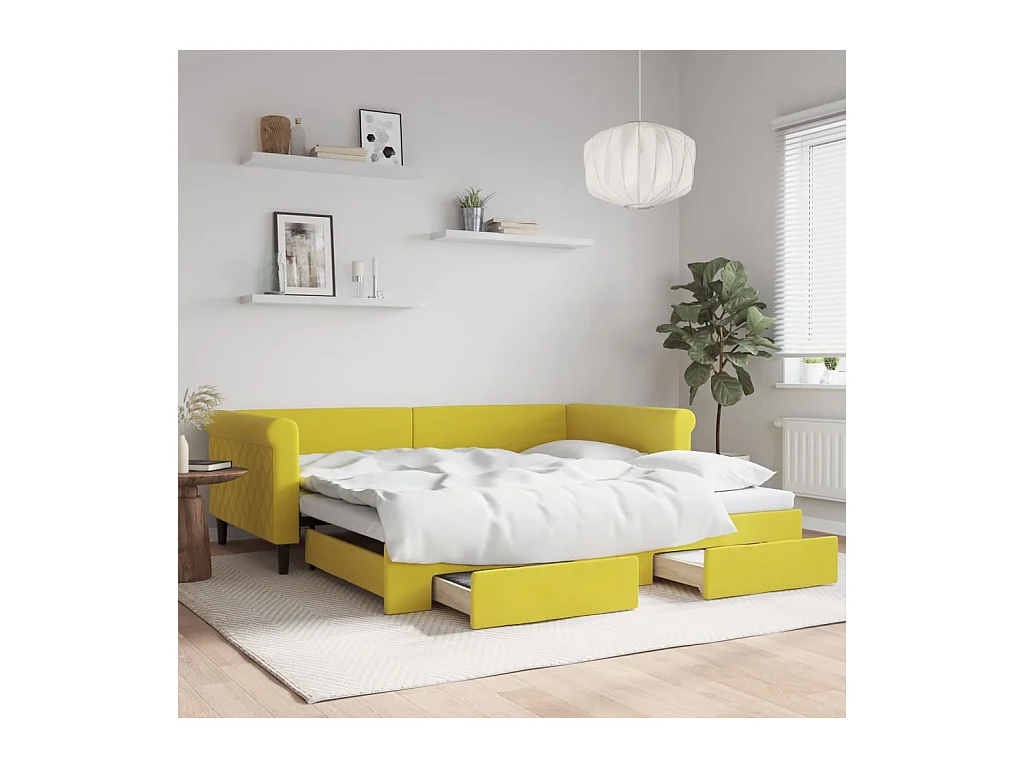 Tagesbett Ausziehbar mit Schubladen Gelb 100x200 cm Samt