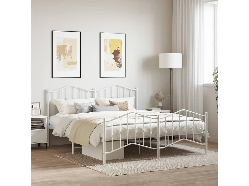 Bedframe met hoofd- en voeteneinde metaal wit 160x200 cm