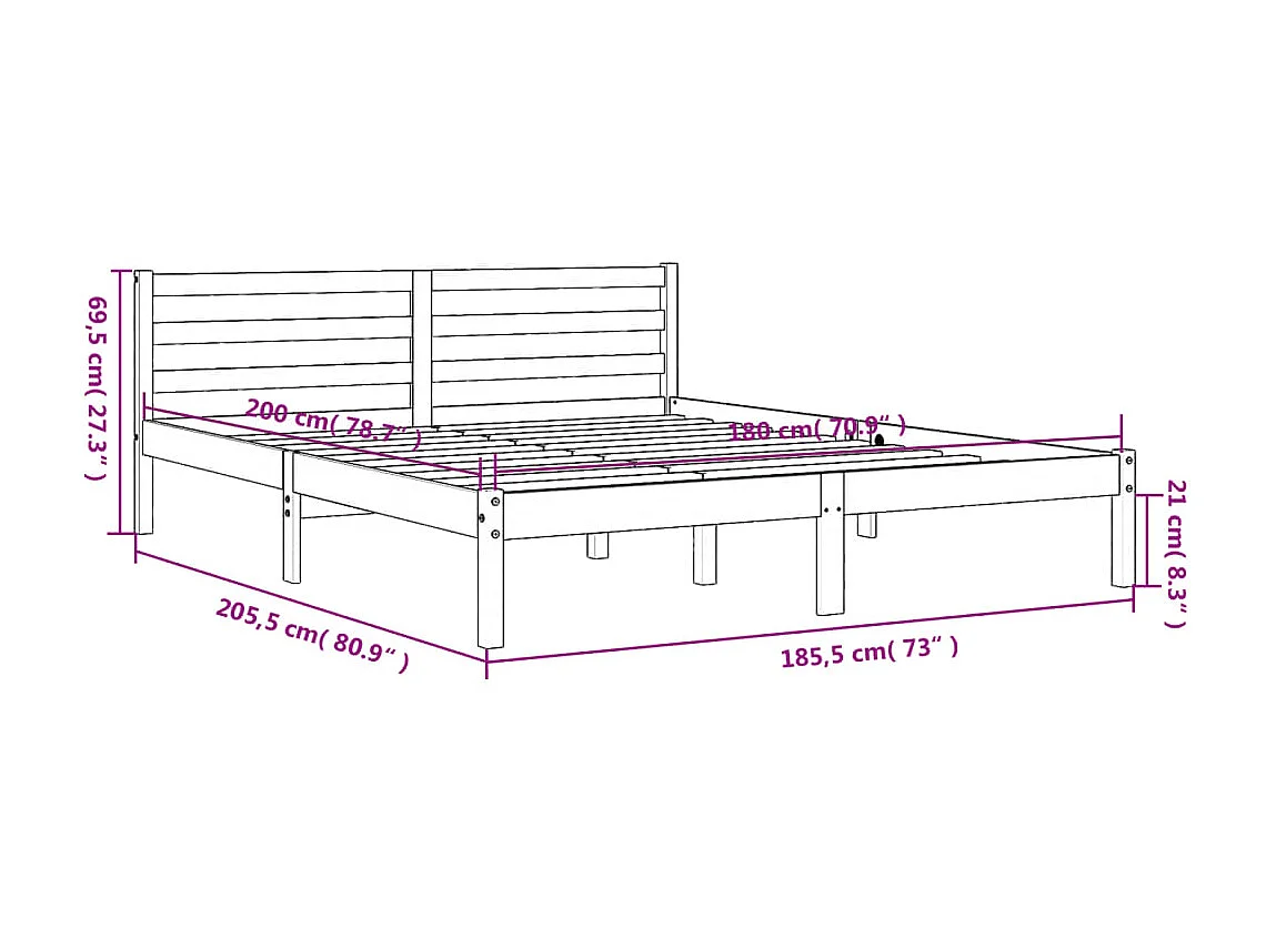 Cadre de lit sans matelas cire marron 180x200cm bois pin massif