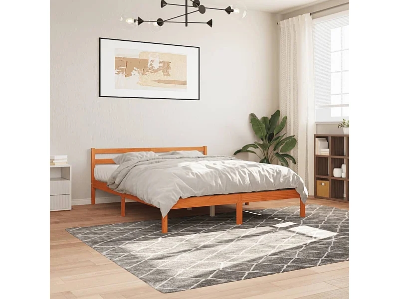 Cadre de lit sans matelas cire marron 180x200cm bois pin massif