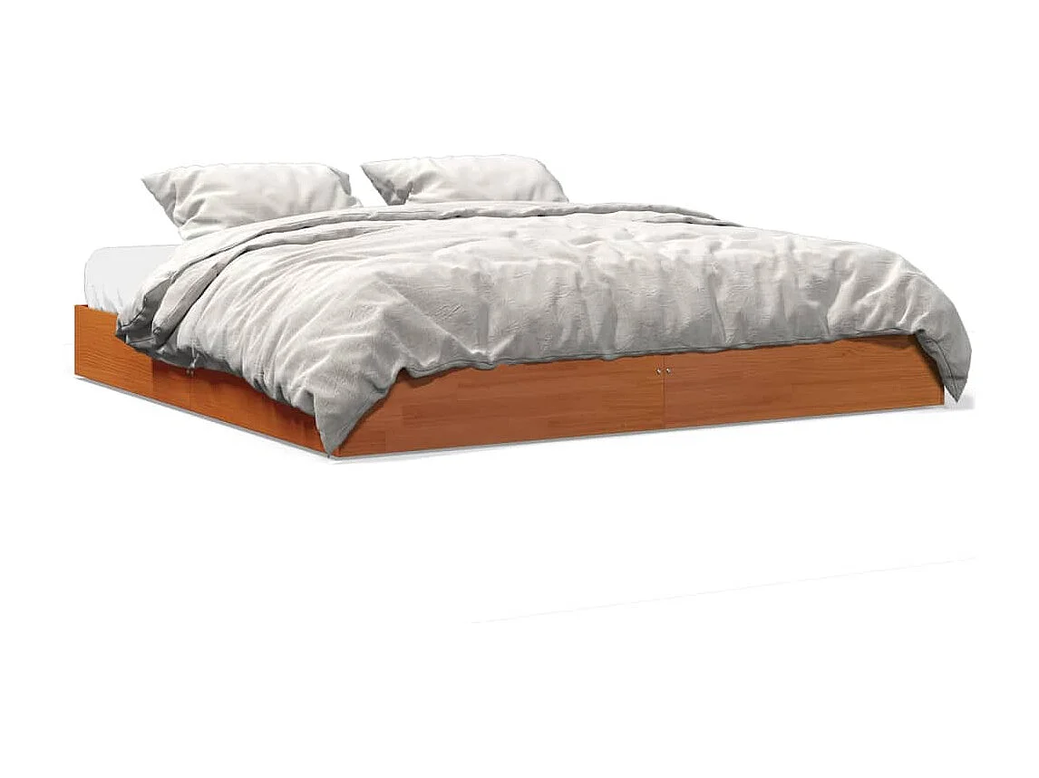 Cama sin colchón madera maciza de pino marrón cera 200x200 cm