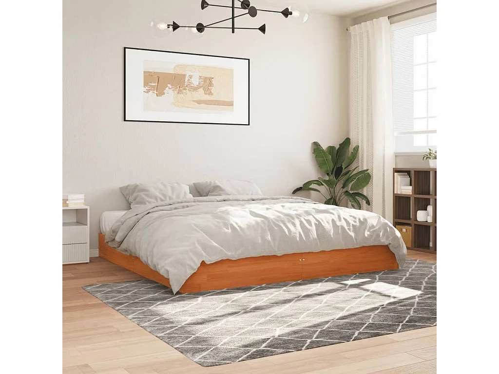 Cadre de lit sans matelas cire marron 200x200cm bois pin massif