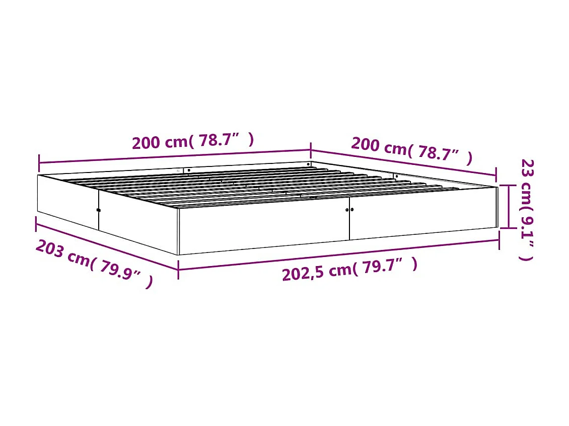 Cadre de lit sans matelas cire marron 200x200cm bois pin massif