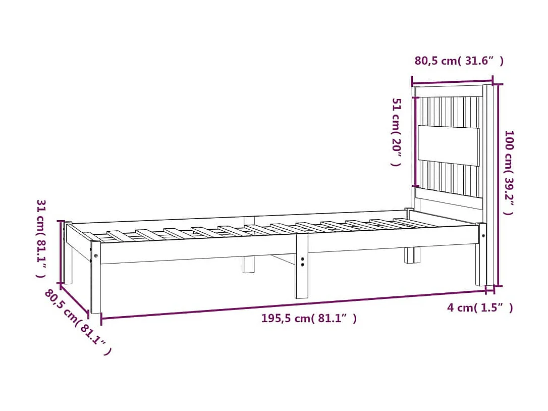 Cadre de lit sans matelas blanc bois massif