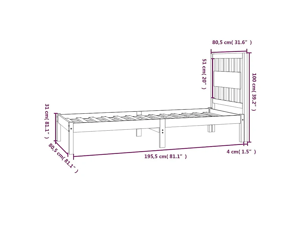 Cadre de lit sans matelas blanc bois massif