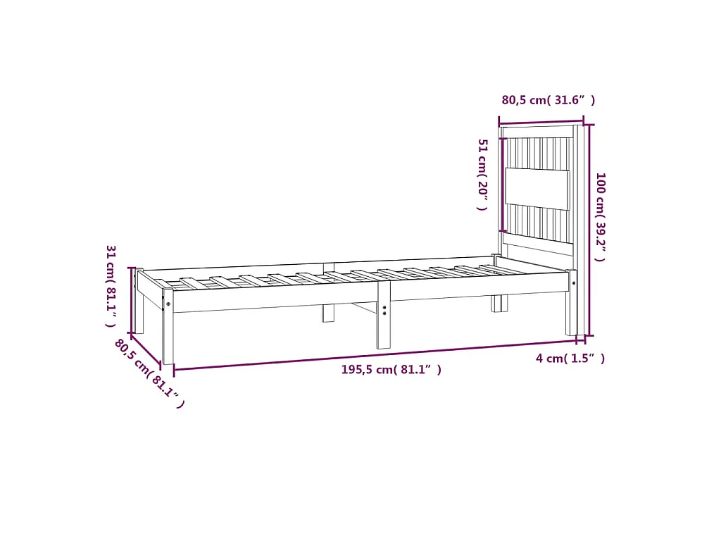 Cadre de lit sans matelas blanc bois massif