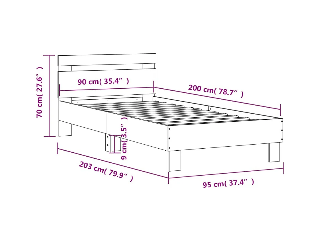 Cadre de lit sans matelas avec lumières LED blanc 90x200 cm
