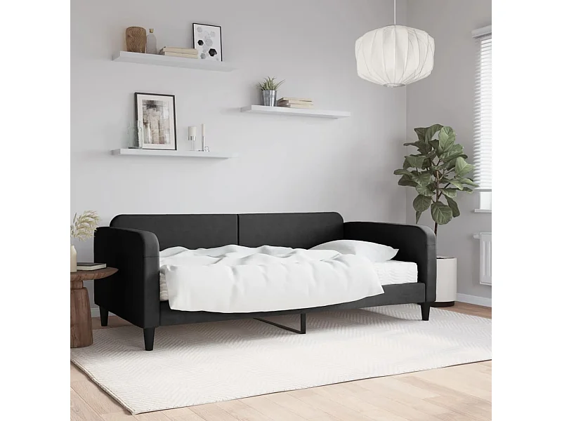 Tagesbett mit Matratze Schwarz 100x200 cm Stoff