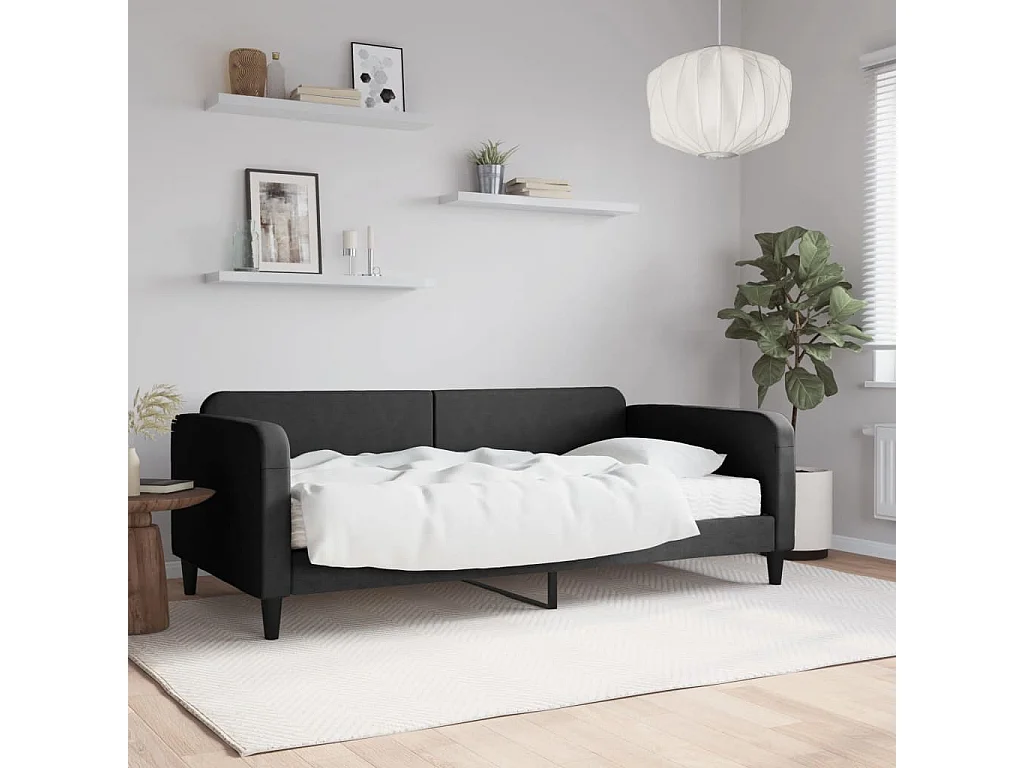 Divano Letto con Materasso Nero 100x200 cm in Tessuto
