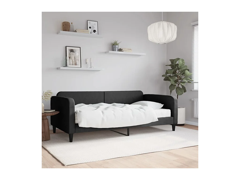 Lit de jour avec matelas noir 100x200 cm tissu