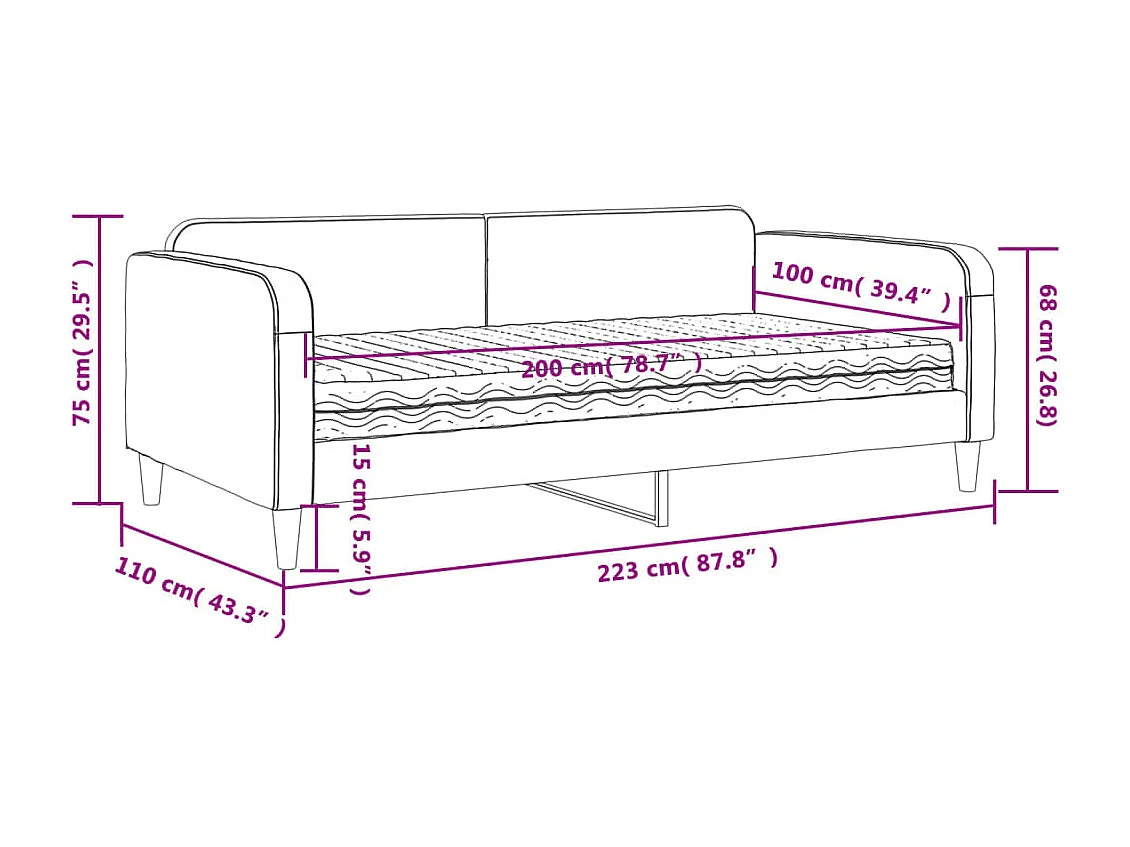 Lit de jour avec matelas noir 100x200 cm tissu