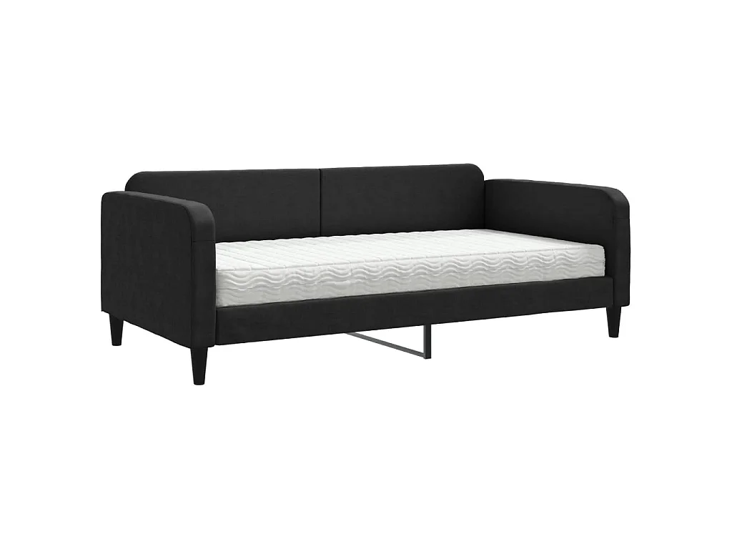 Divano Letto con Materasso Nero 100x200 cm in Tessuto