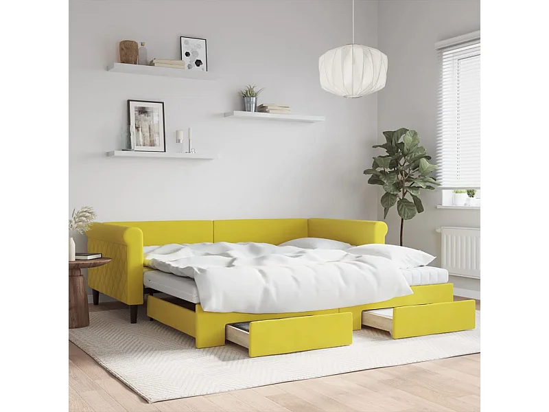 Sofá cama nido con cajones terciopelo amarillo 100x200 cm