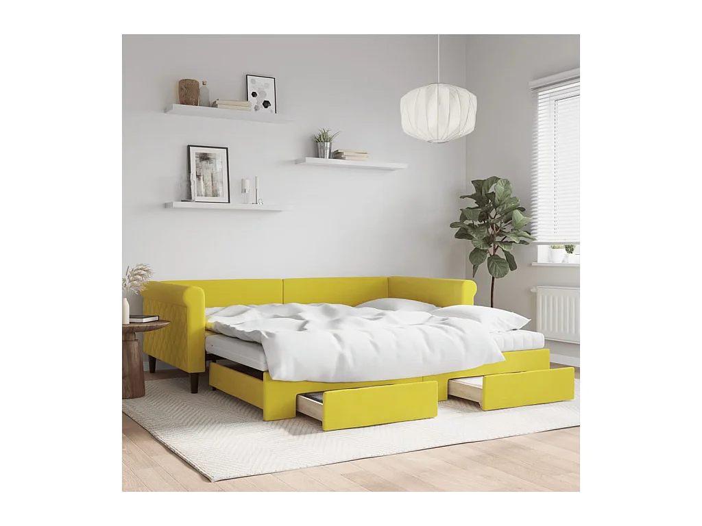 Tagesbett Ausziehbar mit Schubladen Gelb 100x200 cm Samt