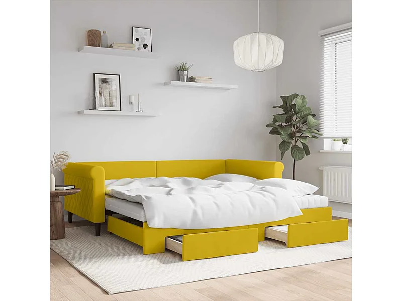 Divano Letto Estraibile con Cassetti Giallo 100x200cm Velluto