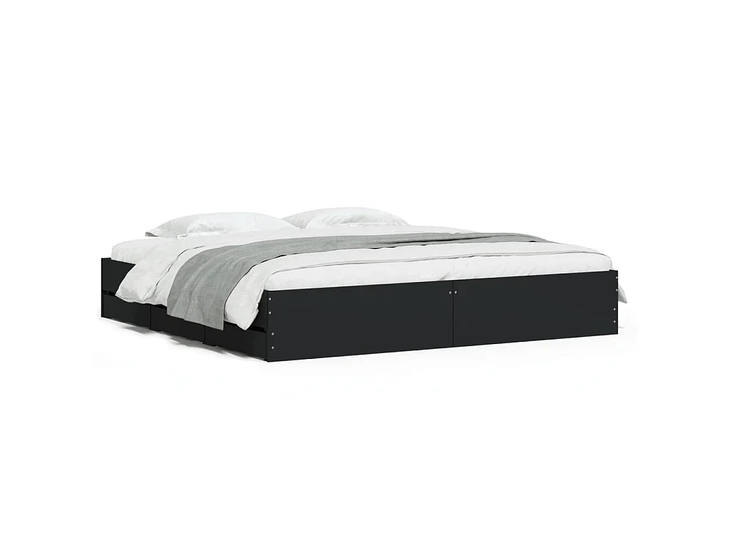 Cadre de lit avec tiroirs sans matelas noir 180x200 cm