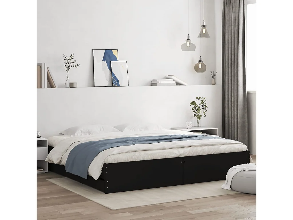Cadre de lit avec tiroirs sans matelas noir 180x200 cm
