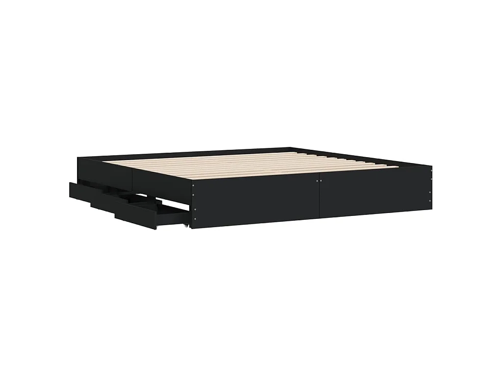 Cadre de lit avec tiroirs sans matelas noir 180x200 cm