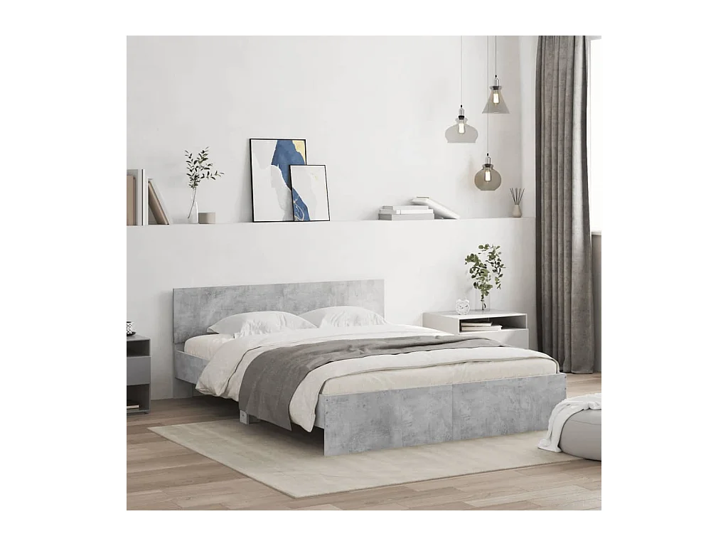 Cadre de lit sans matelas gris béton 140x190 cm