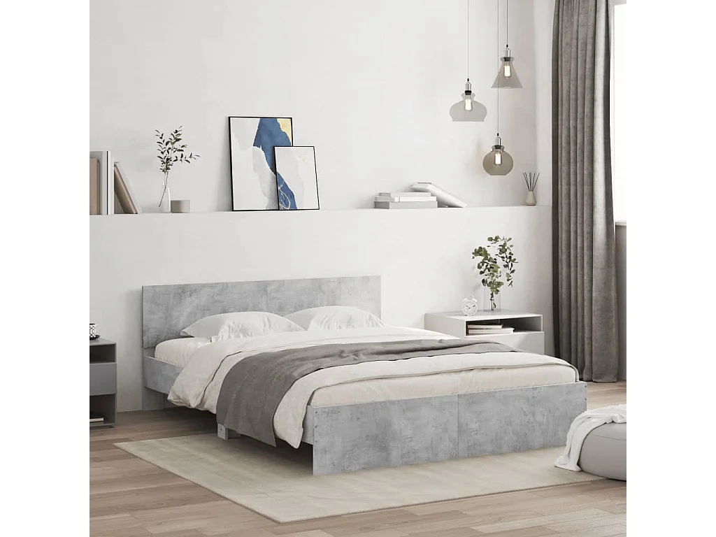 Cadre de lit sans matelas gris béton 140x190 cm