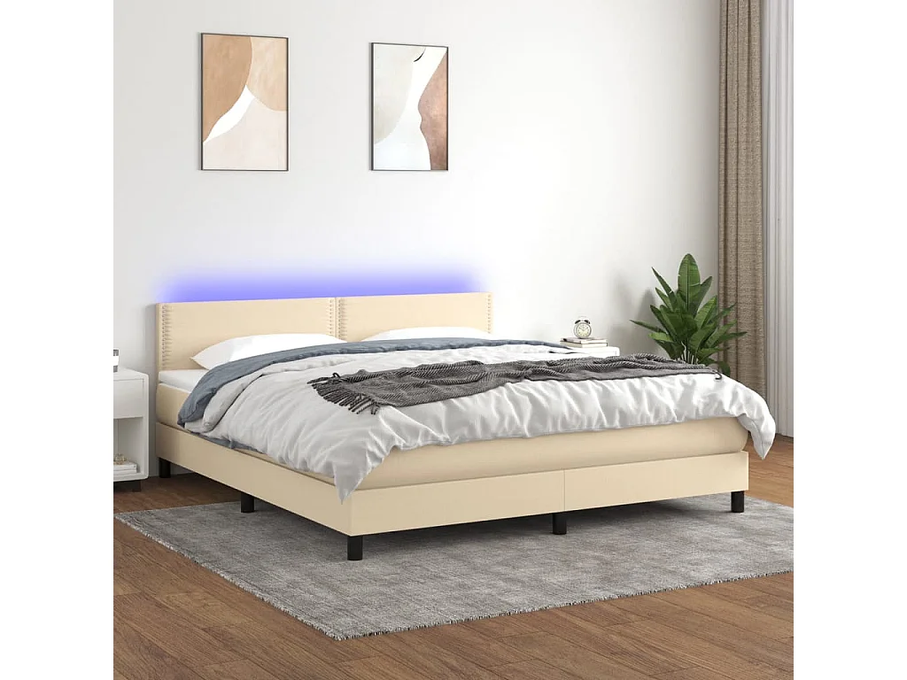 Boxspringbett mit Matratze & LED Creme 160x200 cm Stoff