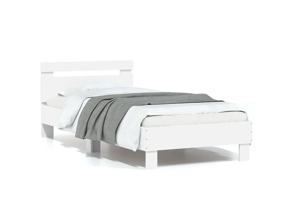Bedframe met hoofdbord bewerkt hout wit 90x200 cm