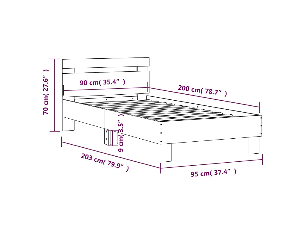 Bedframe met hoofdbord bewerkt hout wit 90x200 cm