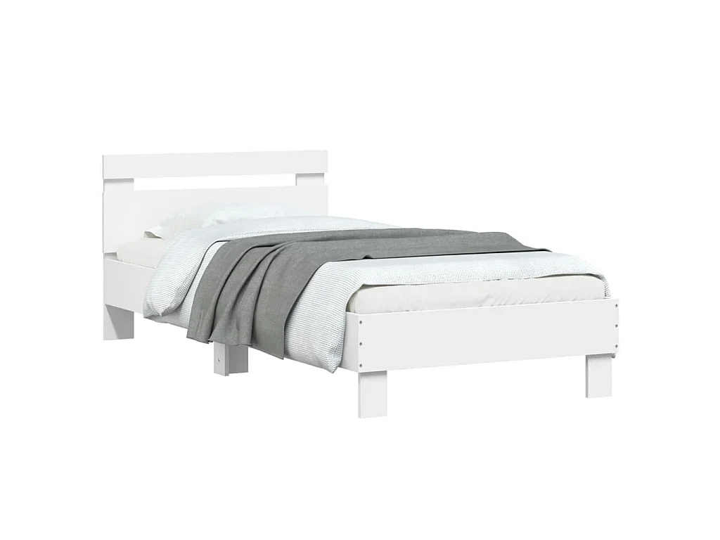 Bedframe met hoofdbord bewerkt hout wit 90x200 cm