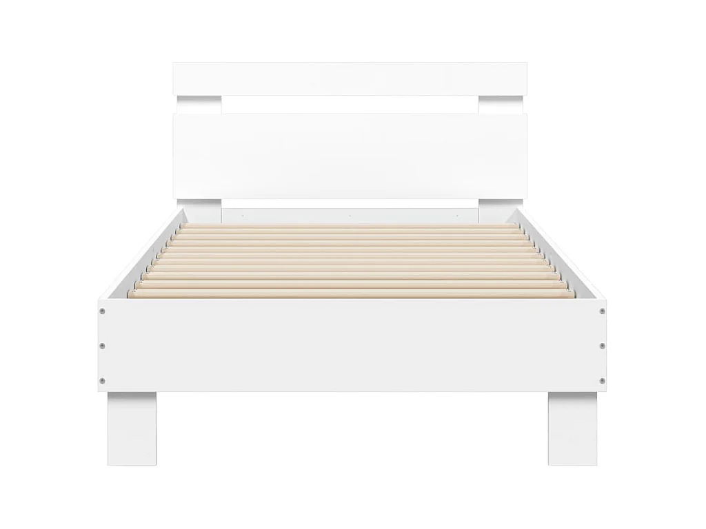 Bedframe met hoofdbord bewerkt hout wit 90x200 cm