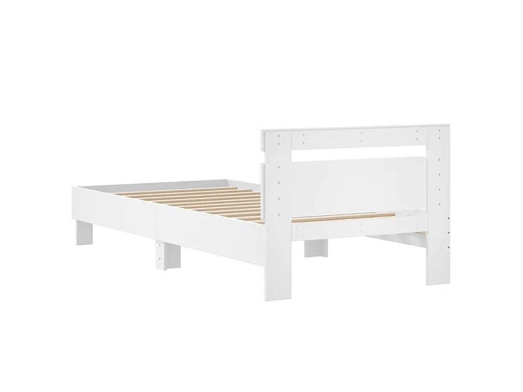 Bedframe met hoofdbord bewerkt hout wit 90x200 cm