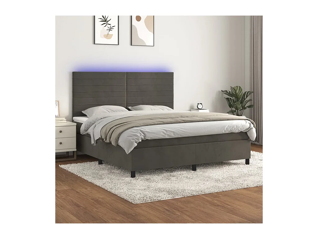 Sommier à lattes de lit avec matelas LED Gris foncé 160x200 cm