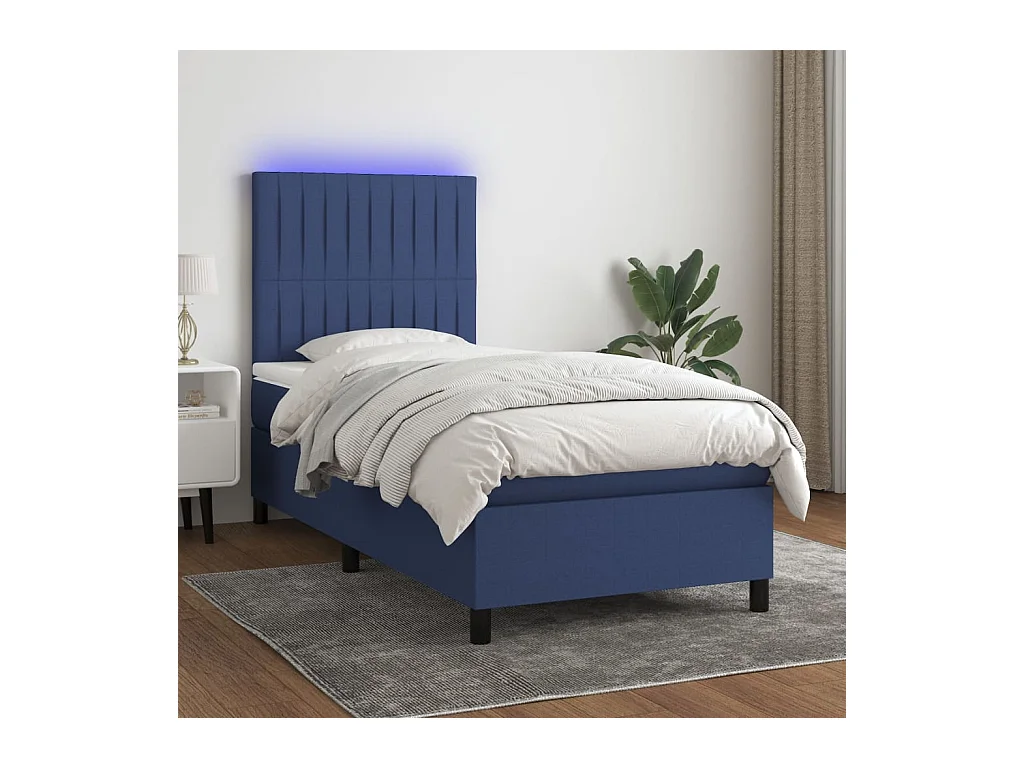 Sommier à lattes de lit avec matelas et LED Bleu 80x200cm Tissu