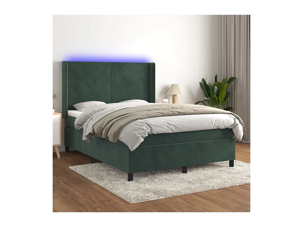 Sommier à lattes de lit matelas et LED Vert foncé 140x190 cm