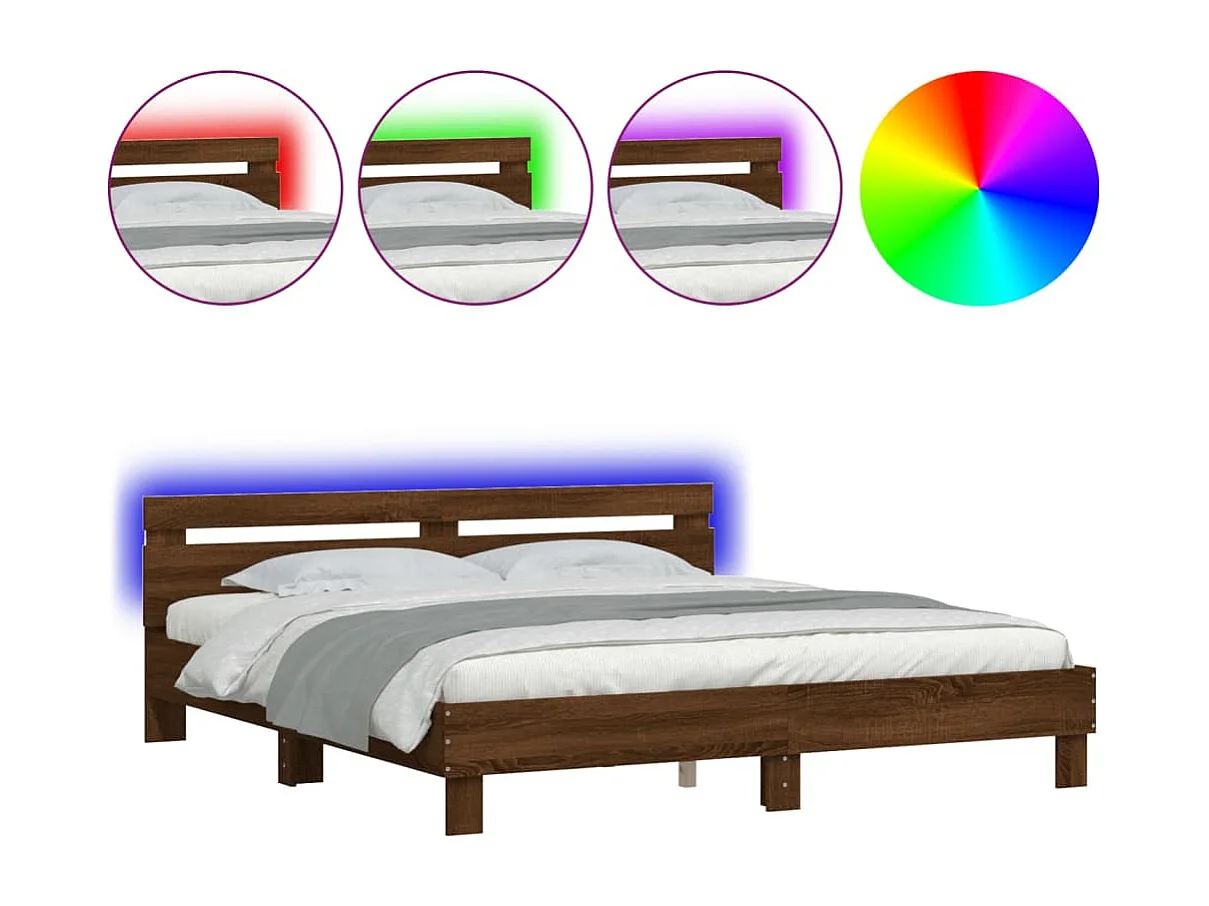 Bedframe met hoofdeinde en LED bruin eikenkleur 160x200 cm