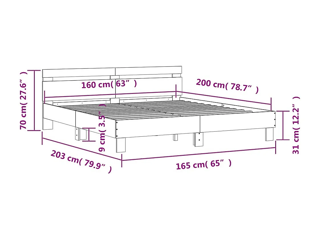 Bedframe met hoofdeinde en LED bruin eikenkleur 160x200 cm