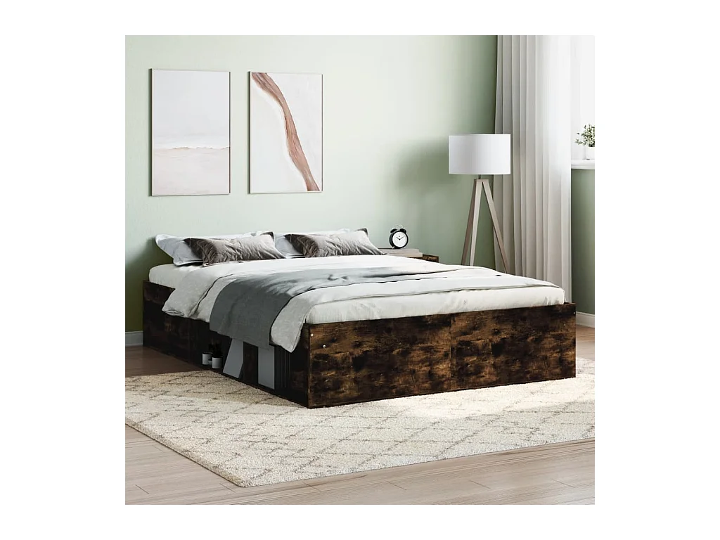 Cadre de lit sans matelas chêne fumé 135x190 cm