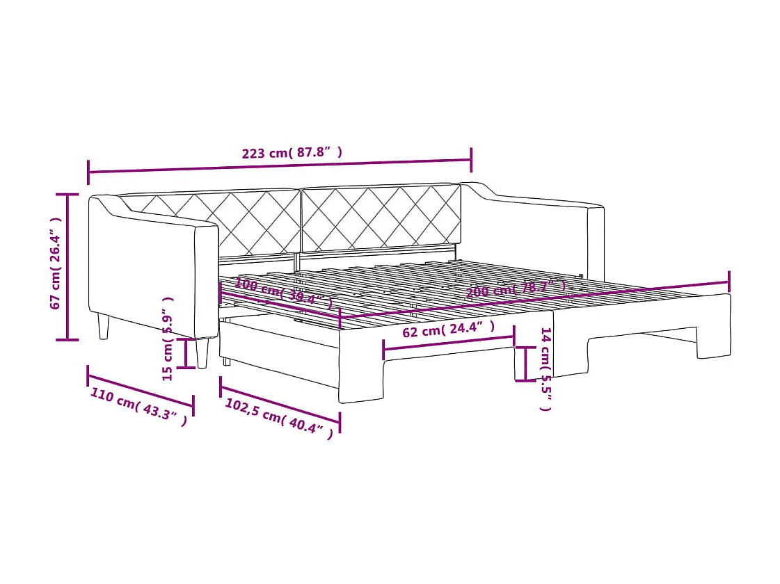 Sofá cama nido tela crema 100x200 cm
