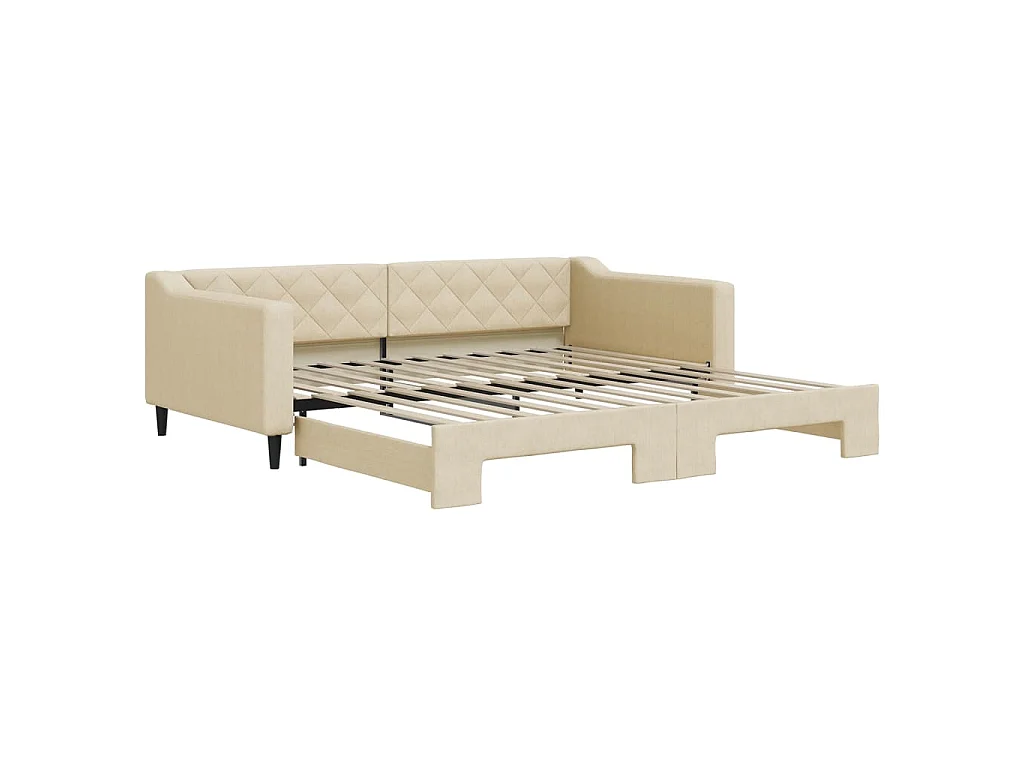 Divano Letto con Letto Estraibile Crema 100x200 cm in Tessuto