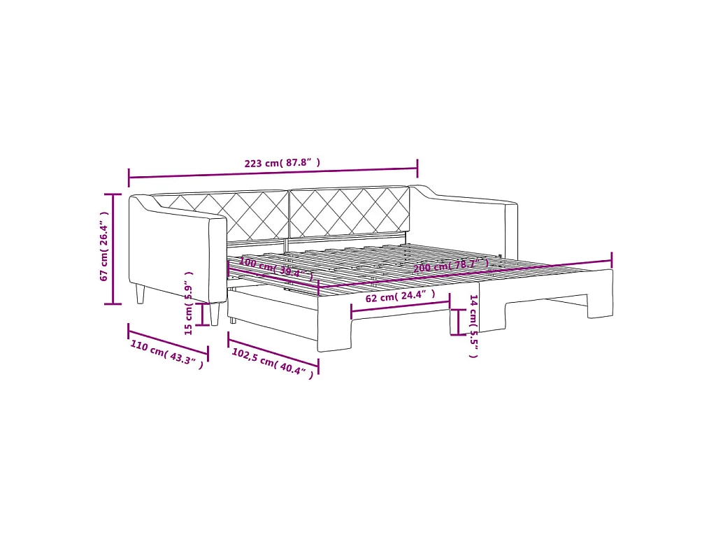 Divano Letto con Letto Estraibile Crema 100x200 cm in Tessuto