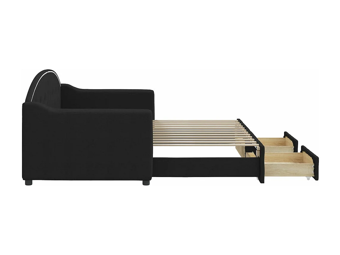 Slaapbank met onderschuifbed en lades 80x200 cm stof zwart