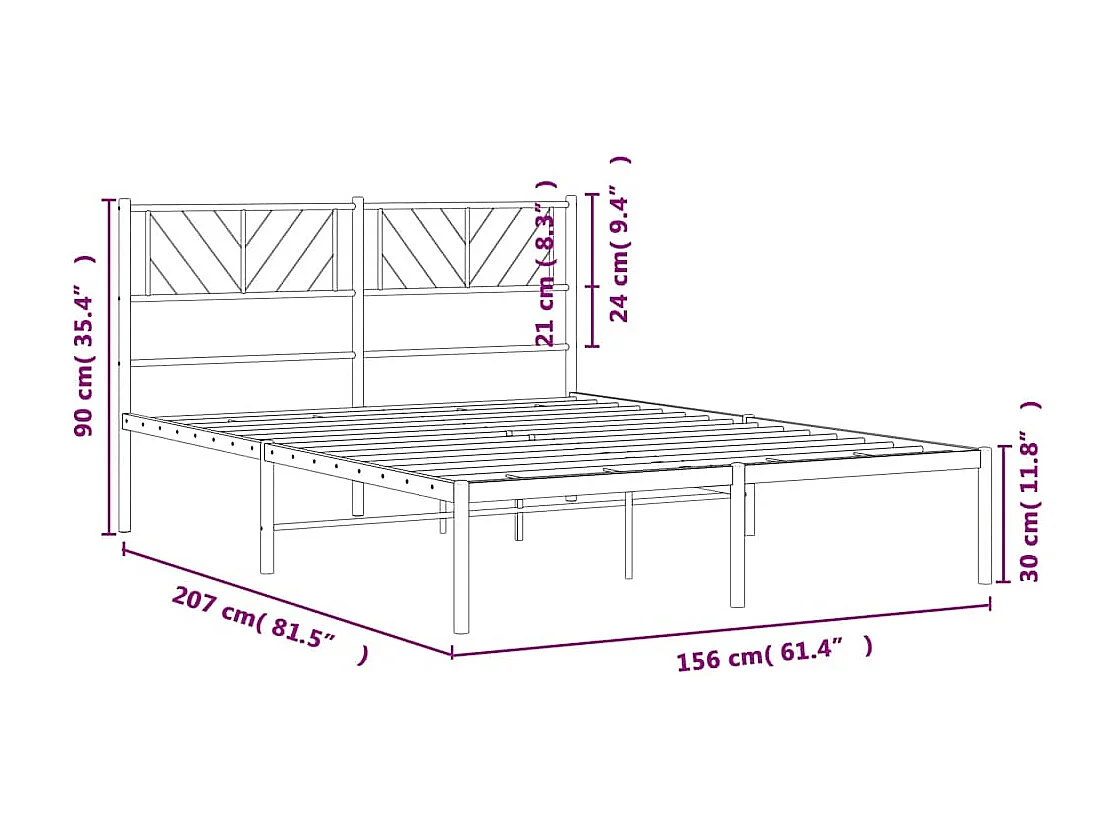 Bedframe met hoofdbord metaal zwart 150x200 cm
