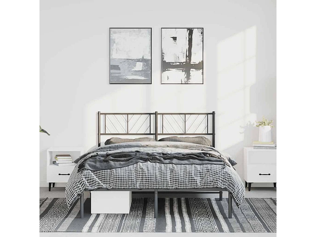Cadre de lit métal sans matelas avec tête de lit noir 150x200cm
