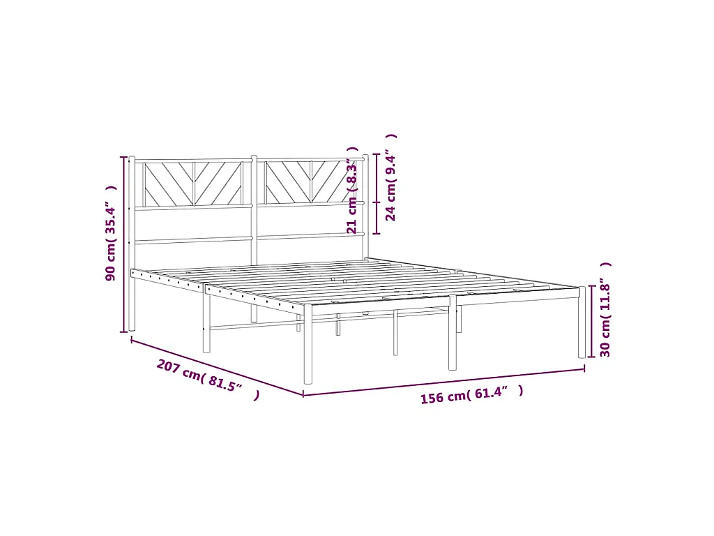 Cadre de lit métal sans matelas avec tête de lit noir 150x200cm