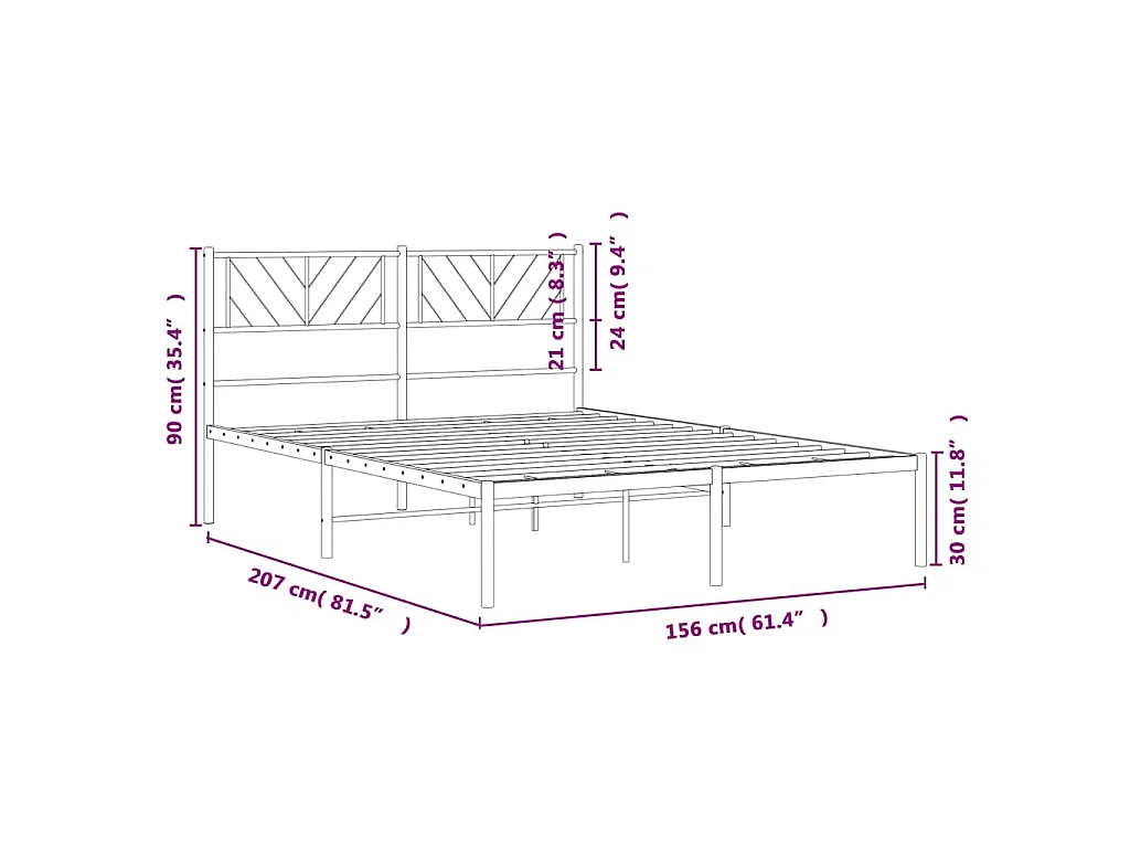 Cadre de lit métal sans matelas avec tête de lit noir 150x200cm